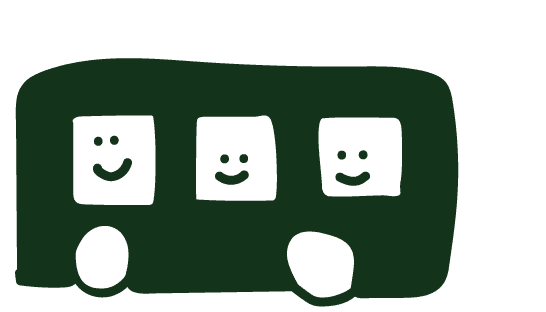 Icon of bus with a few square happy faces